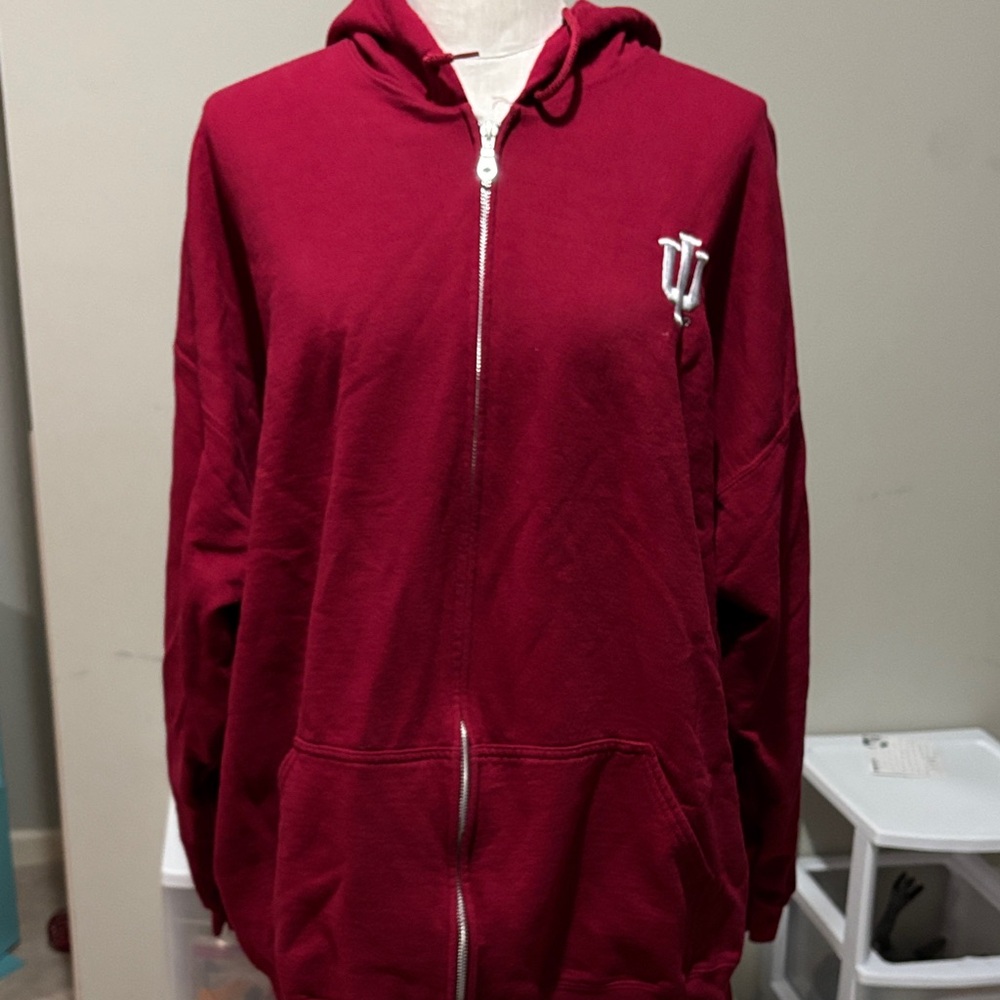 Red Zip-Up Hoodie with IU Logo